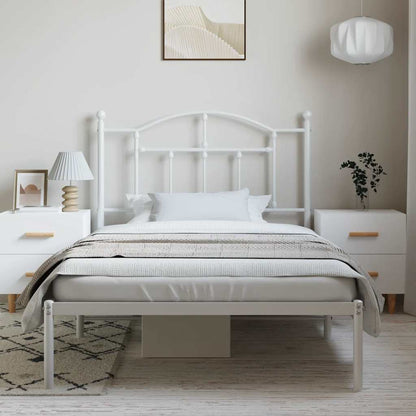 White Metal Bed Frame with Headboard - 100x190cm, No Mattress