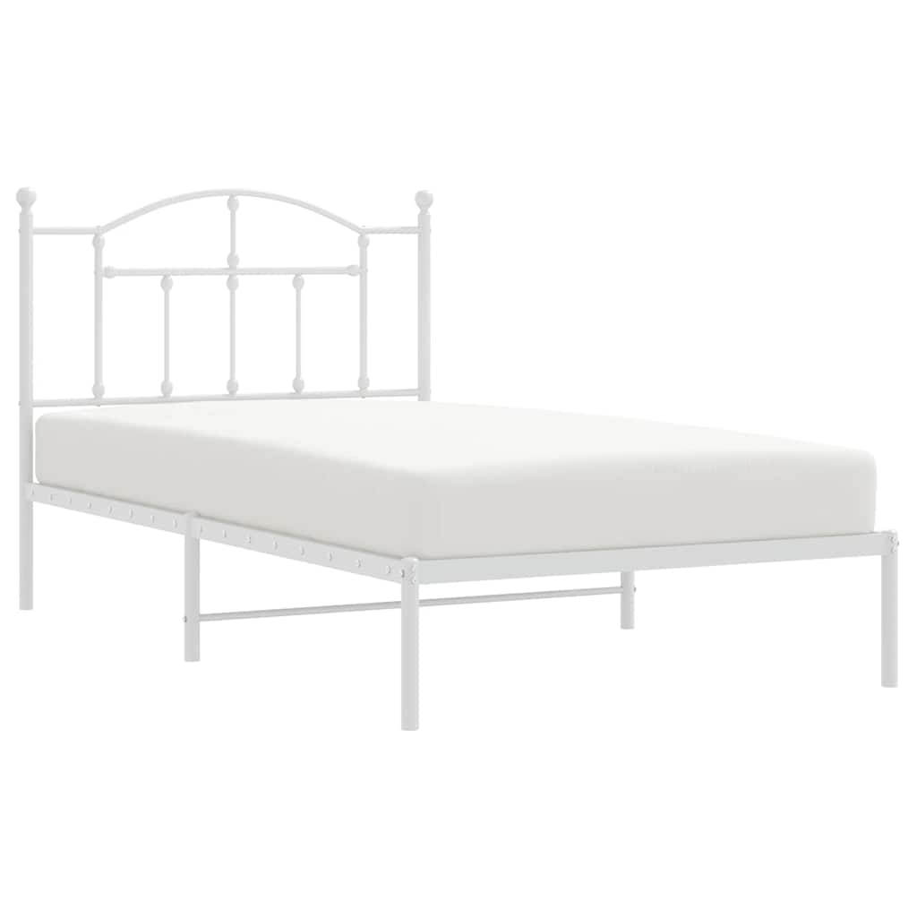 White Metal Bed Frame with Headboard - 100x190cm, No Mattress