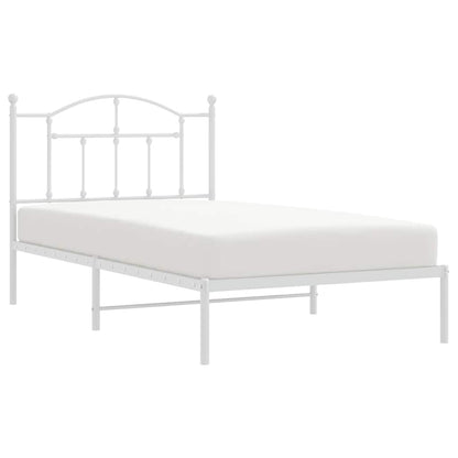 White Metal Bed Frame with Headboard - 100x190cm, No Mattress