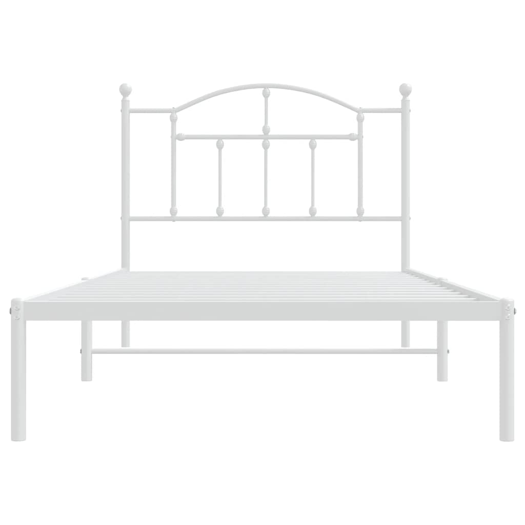 White Metal Bed Frame with Headboard - 100x190cm, No Mattress