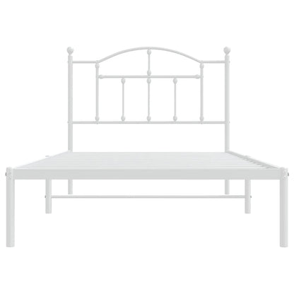 White Metal Bed Frame with Headboard - 100x190cm, No Mattress