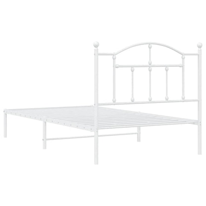 White Metal Bed Frame with Headboard - 100x190cm, No Mattress