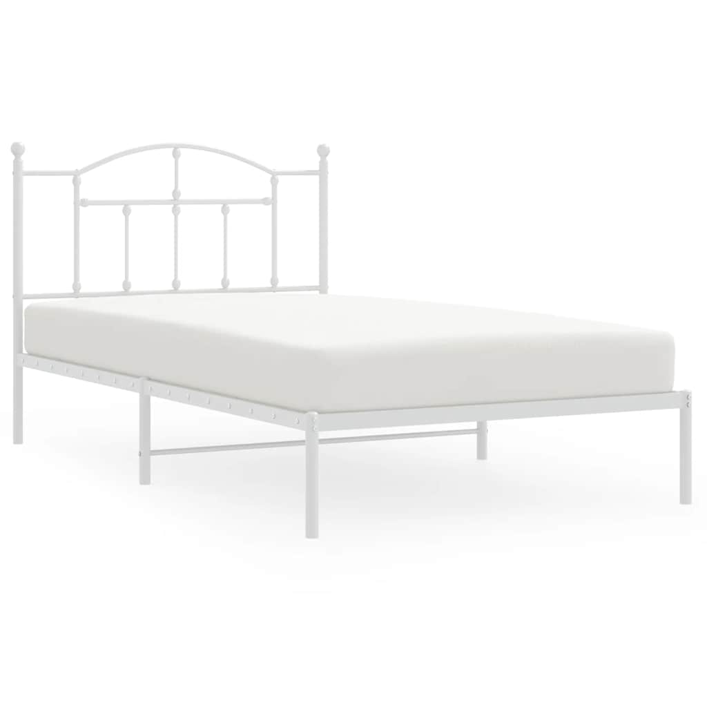 White Metal Bed Frame with Headboard 100x200cm - No Mattress