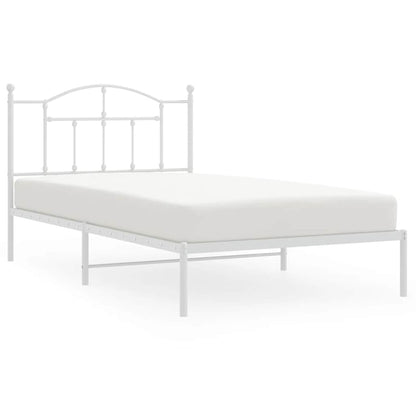 White Metal Bed Frame with Headboard 100x200cm - No Mattress
