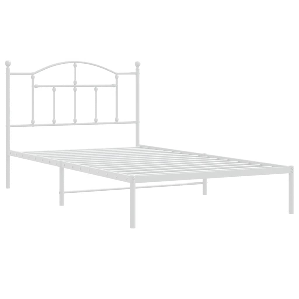 White Metal Bed Frame with Headboard 100x200cm - No Mattress