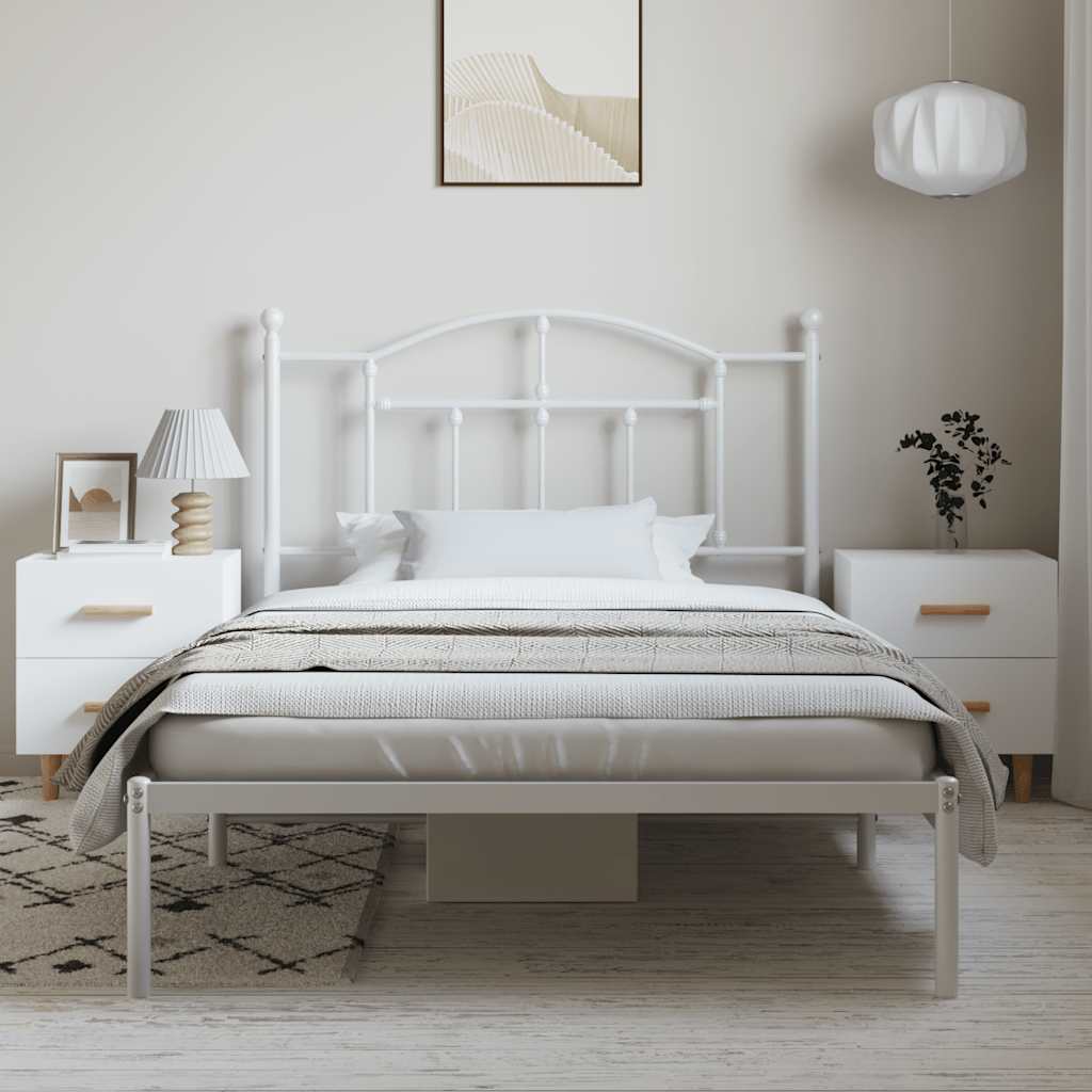 White Metal Bed Frame with Headboard 100x200cm - No Mattress
