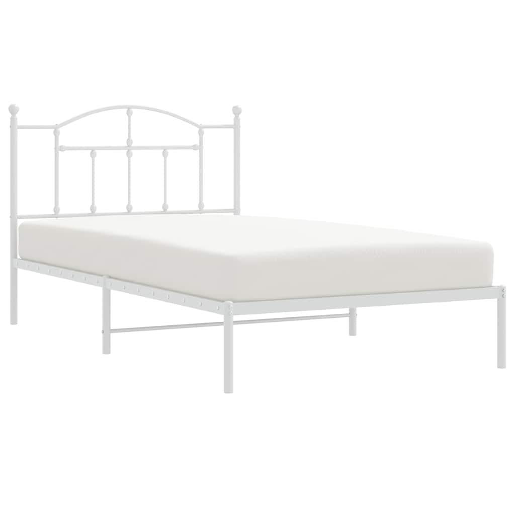 White Metal Bed Frame with Headboard 100x200cm - No Mattress