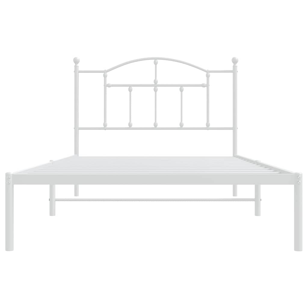 White Metal Bed Frame with Headboard 100x200cm - No Mattress