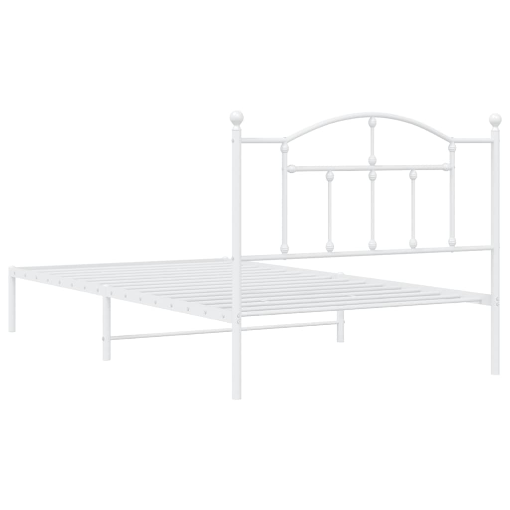White Metal Bed Frame with Headboard 100x200cm - No Mattress