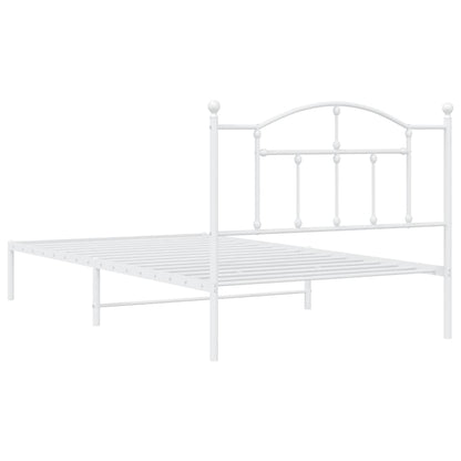 White Metal Bed Frame with Headboard 100x200cm - No Mattress