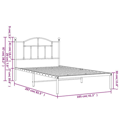 White Metal Bed Frame with Headboard 100x200cm - No Mattress