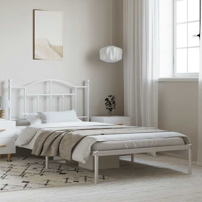 White Metal Bed Frame with Headboard 100x200cm - No Mattress