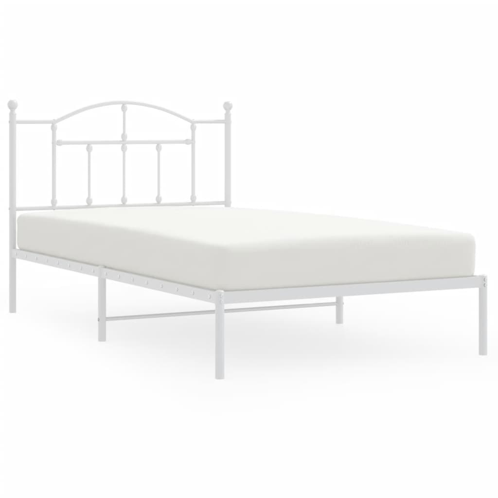 White Metal Bed Frame with Headboard - 107x203cm, No Mattress Included