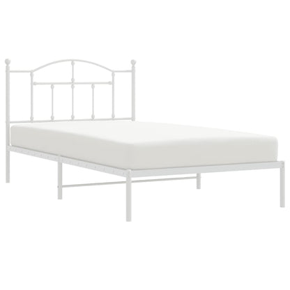 White Metal Bed Frame with Headboard - 107x203cm, No Mattress Included