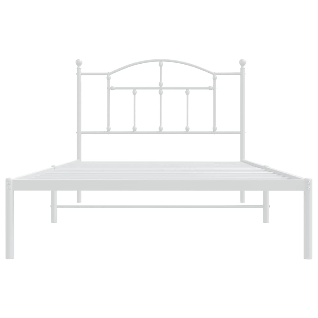 White Metal Bed Frame with Headboard - 107x203cm, No Mattress Included