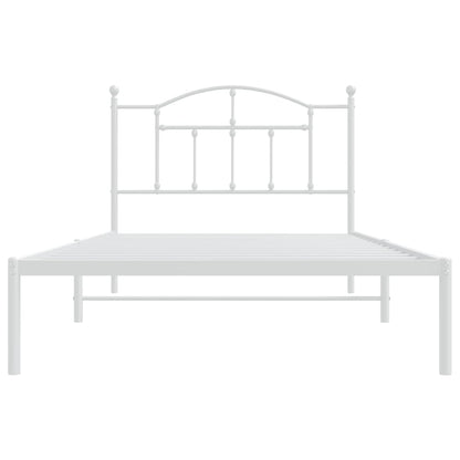White Metal Bed Frame with Headboard - 107x203cm, No Mattress Included