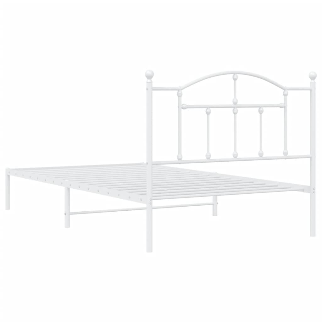 White Metal Bed Frame with Headboard - 107x203cm, No Mattress Included