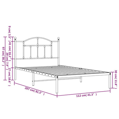 White Metal Bed Frame with Headboard - 107x203cm, No Mattress Included