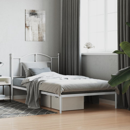 White Metal Bed Frame with Headboard - 107x203cm, No Mattress Included
