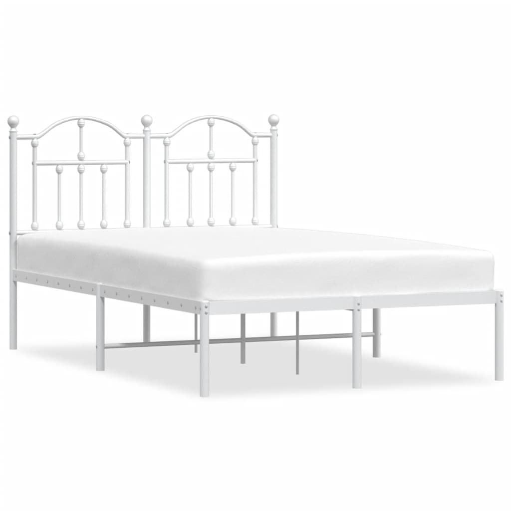 White Metal Bed Frame with Headboard - 120x200cm Mattress-Free