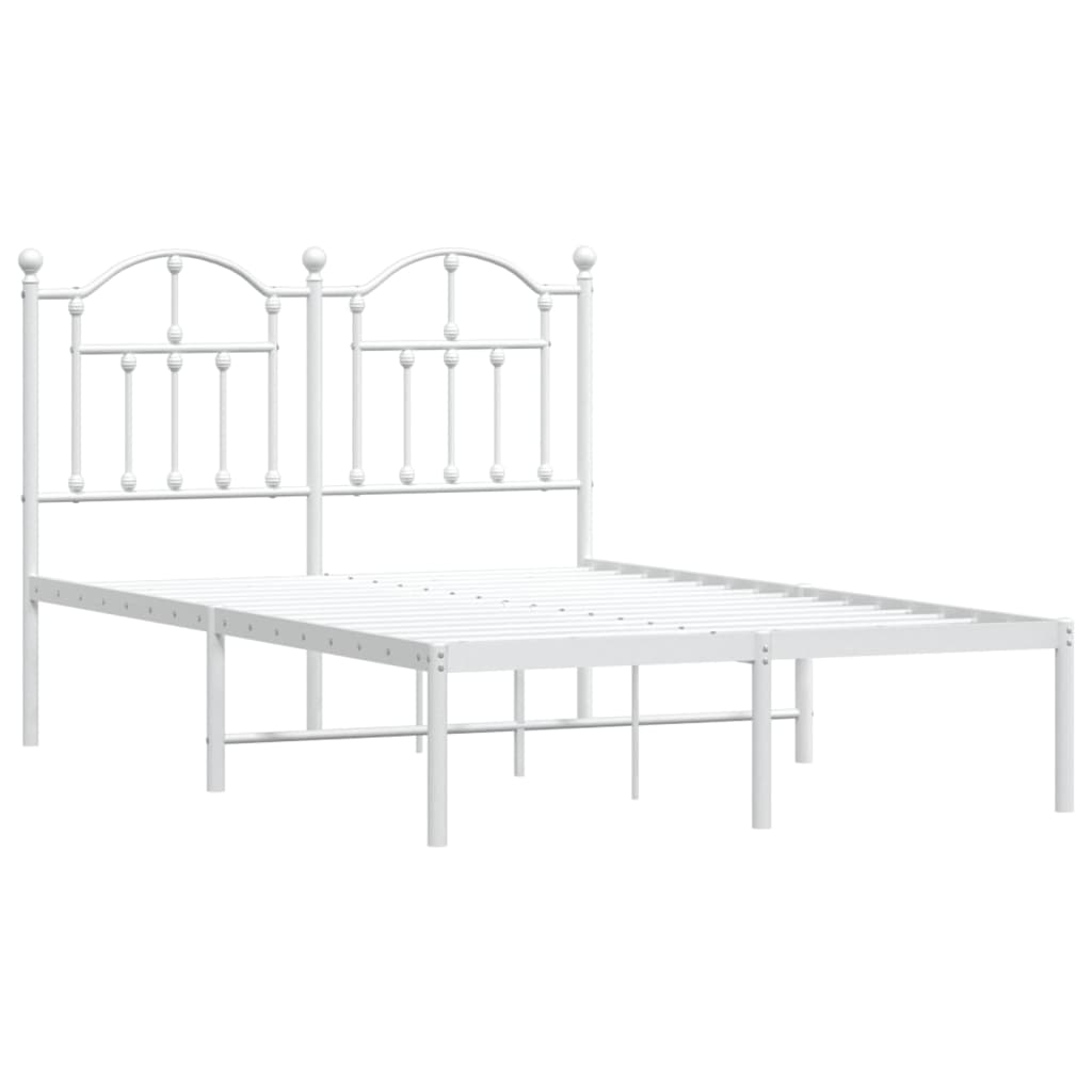 White Metal Bed Frame with Headboard - 120x200cm Mattress-Free