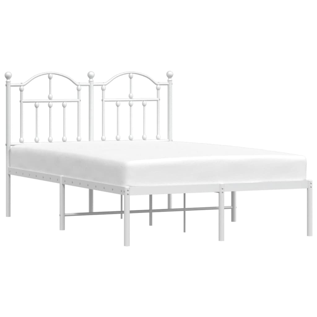 White Metal Bed Frame with Headboard - 120x200cm Mattress-Free