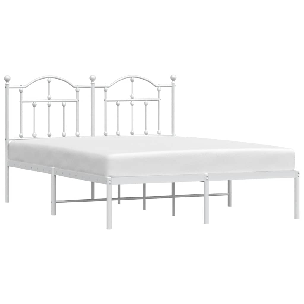 White Metal Bed Frame with Headboard, 135x190cm, No Mattress