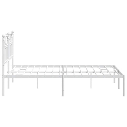 White Metal Bed Frame with Headboard, 135x190cm, No Mattress