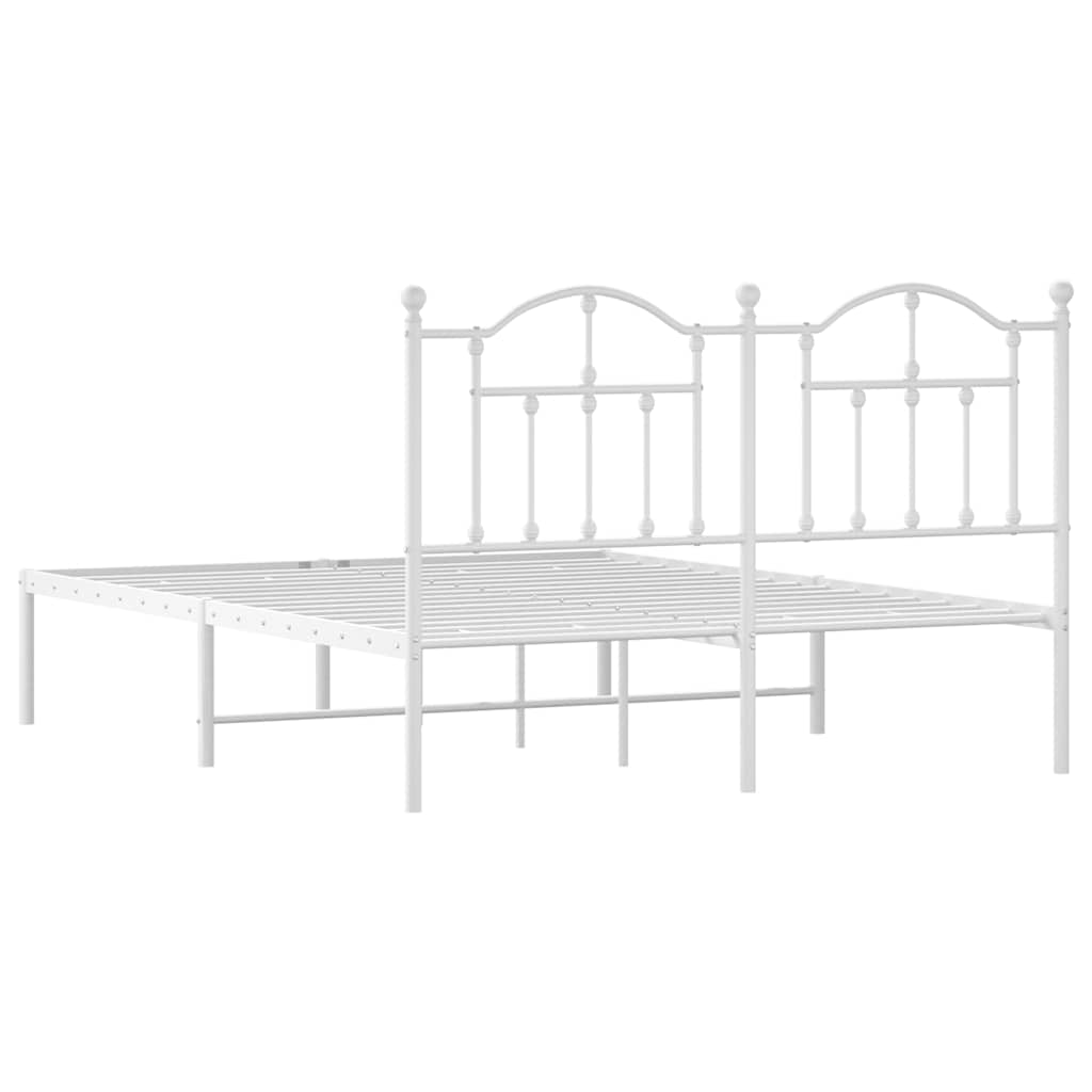 White Metal Bed Frame with Headboard, 135x190cm, No Mattress