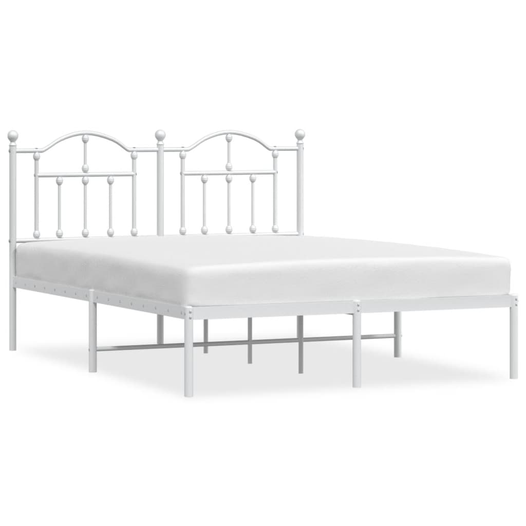 White Metal Bed Frame with Headboard 140x190 cm - No Mattress
