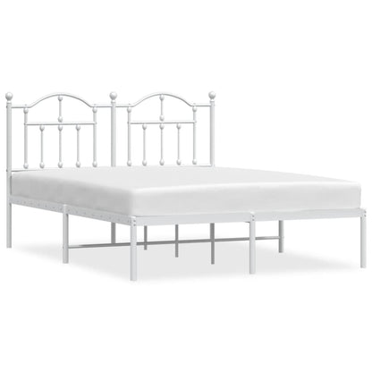 White Metal Bed Frame with Headboard 140x190 cm - No Mattress