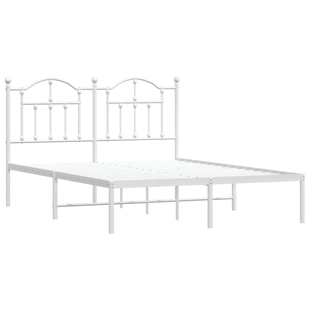 White Metal Bed Frame with Headboard 140x190 cm - No Mattress