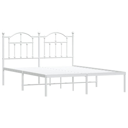 White Metal Bed Frame with Headboard 140x190 cm - No Mattress