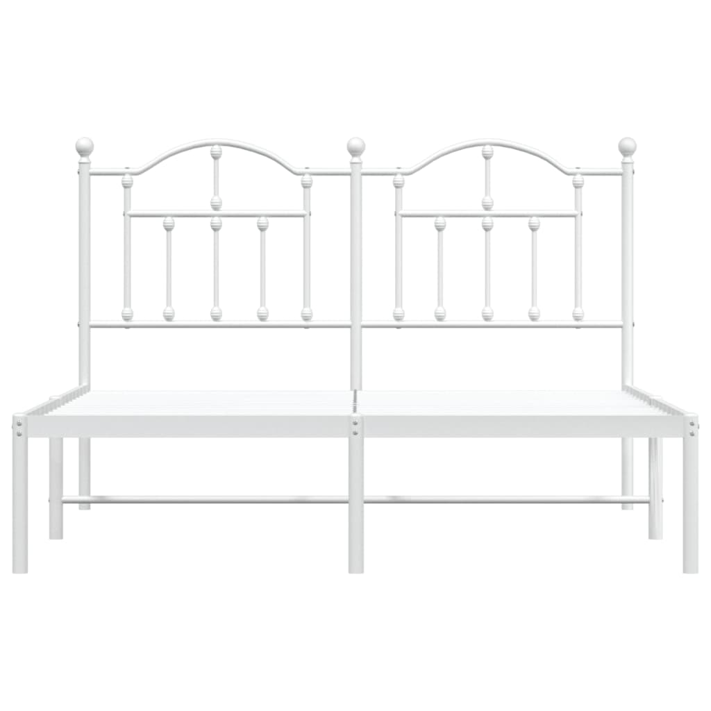 White Metal Bed Frame with Headboard 140x190 cm - No Mattress