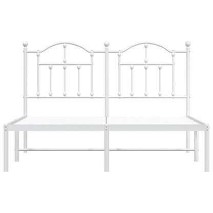 White Metal Bed Frame with Headboard 140x190 cm - No Mattress