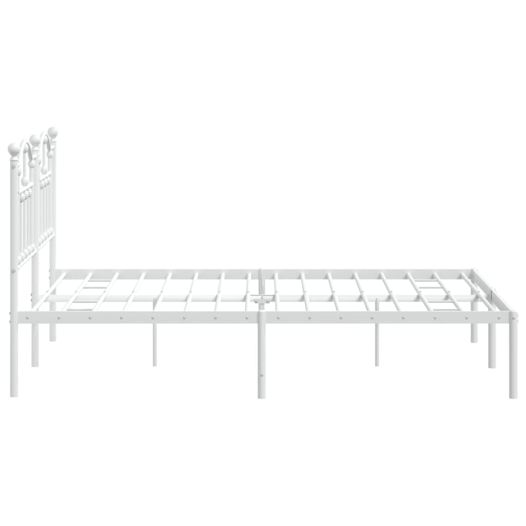 White Metal Bed Frame with Headboard 140x190 cm - No Mattress