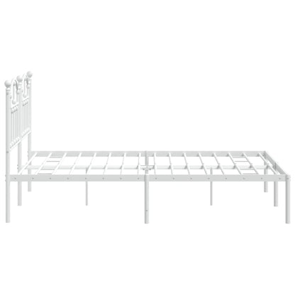 White Metal Bed Frame with Headboard 140x190 cm - No Mattress
