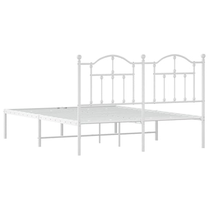 White Metal Bed Frame with Headboard 140x190 cm - No Mattress