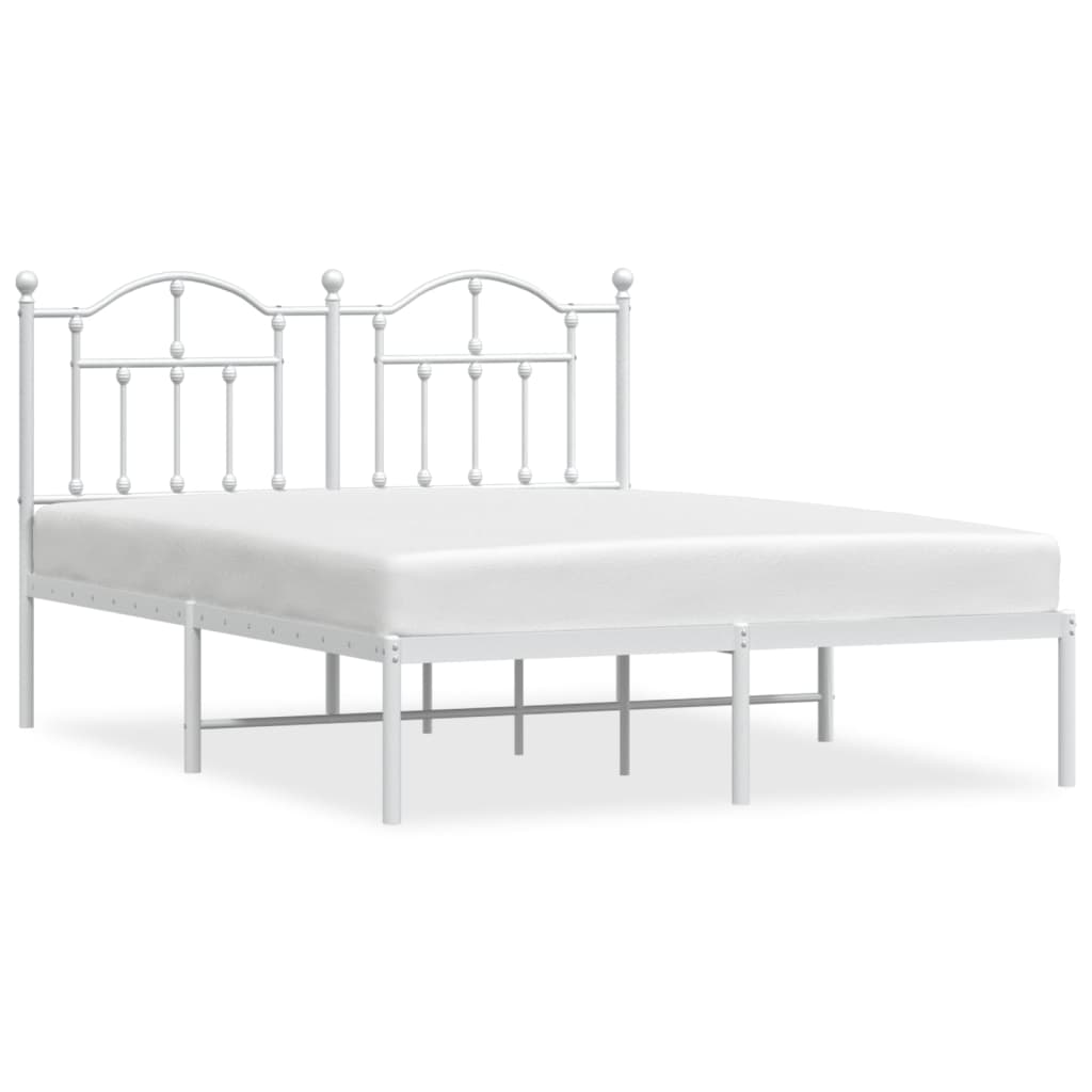 White Metal Bed Frame with Headboard, 140x200cm - Elegant Design