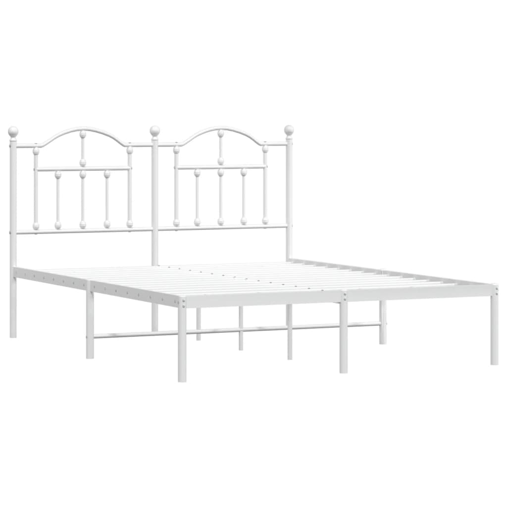 White Metal Bed Frame with Headboard, 140x200cm - Elegant Design