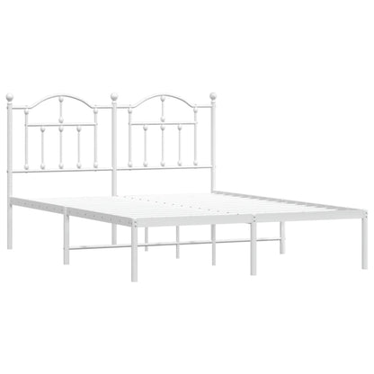 White Metal Bed Frame with Headboard, 140x200cm - Elegant Design