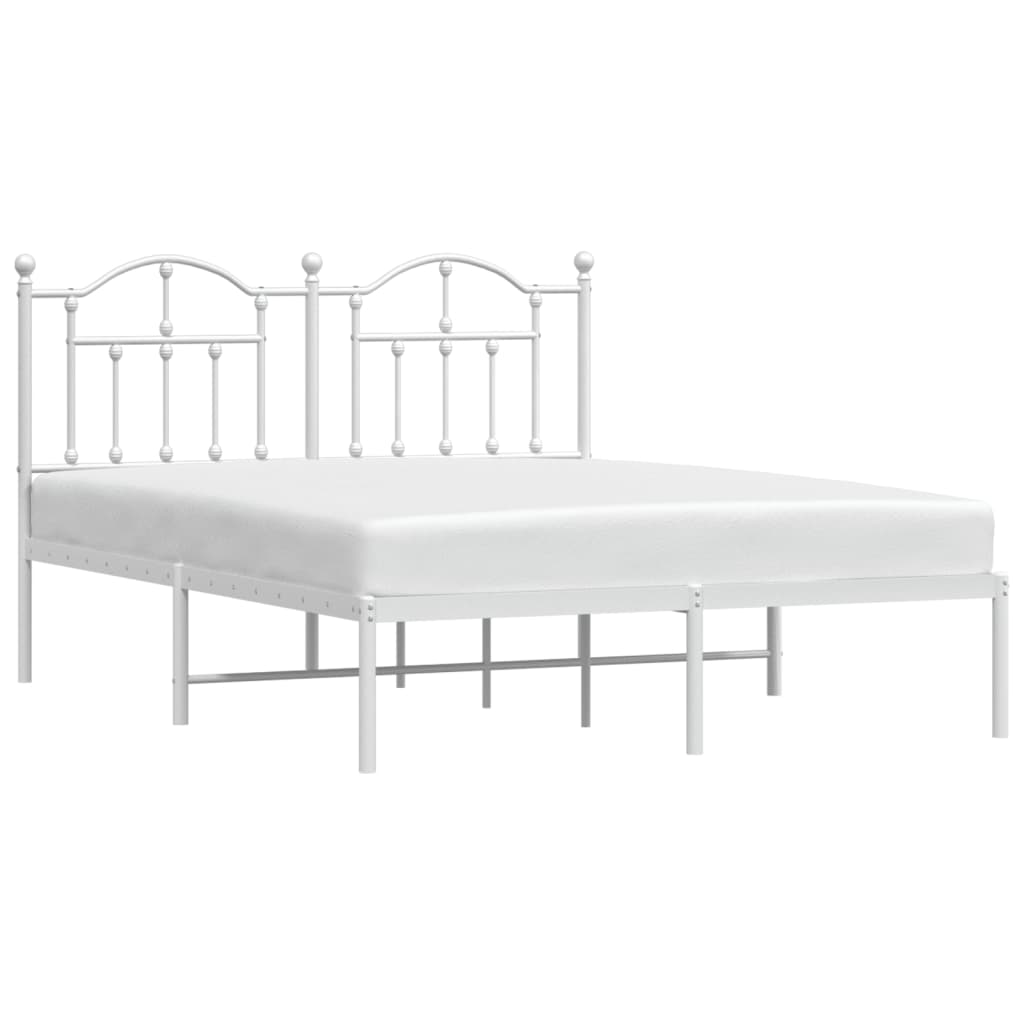 White Metal Bed Frame with Headboard, 140x200cm - Elegant Design