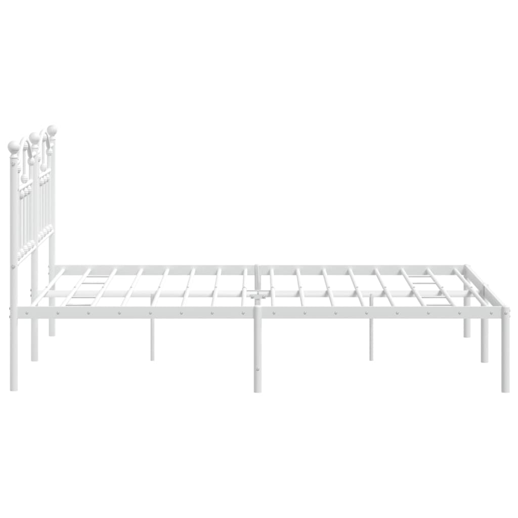 White Metal Bed Frame with Headboard, 140x200cm - Elegant Design
