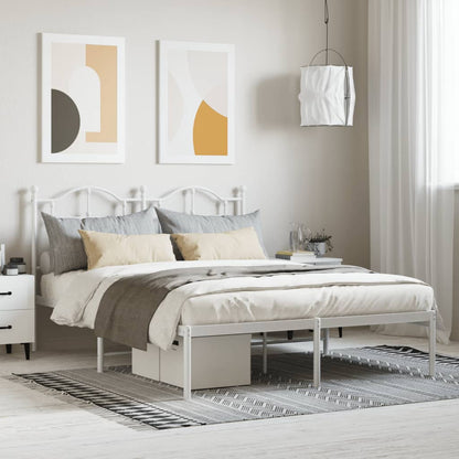 White Metal Bed Frame with Headboard, 140x200cm - Elegant Design