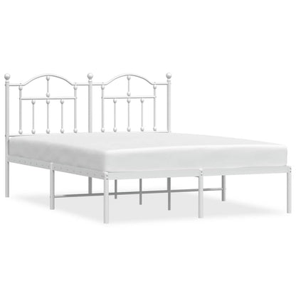 White Metal Bed Frame with Headboard 150x200cm - No Mattress Included