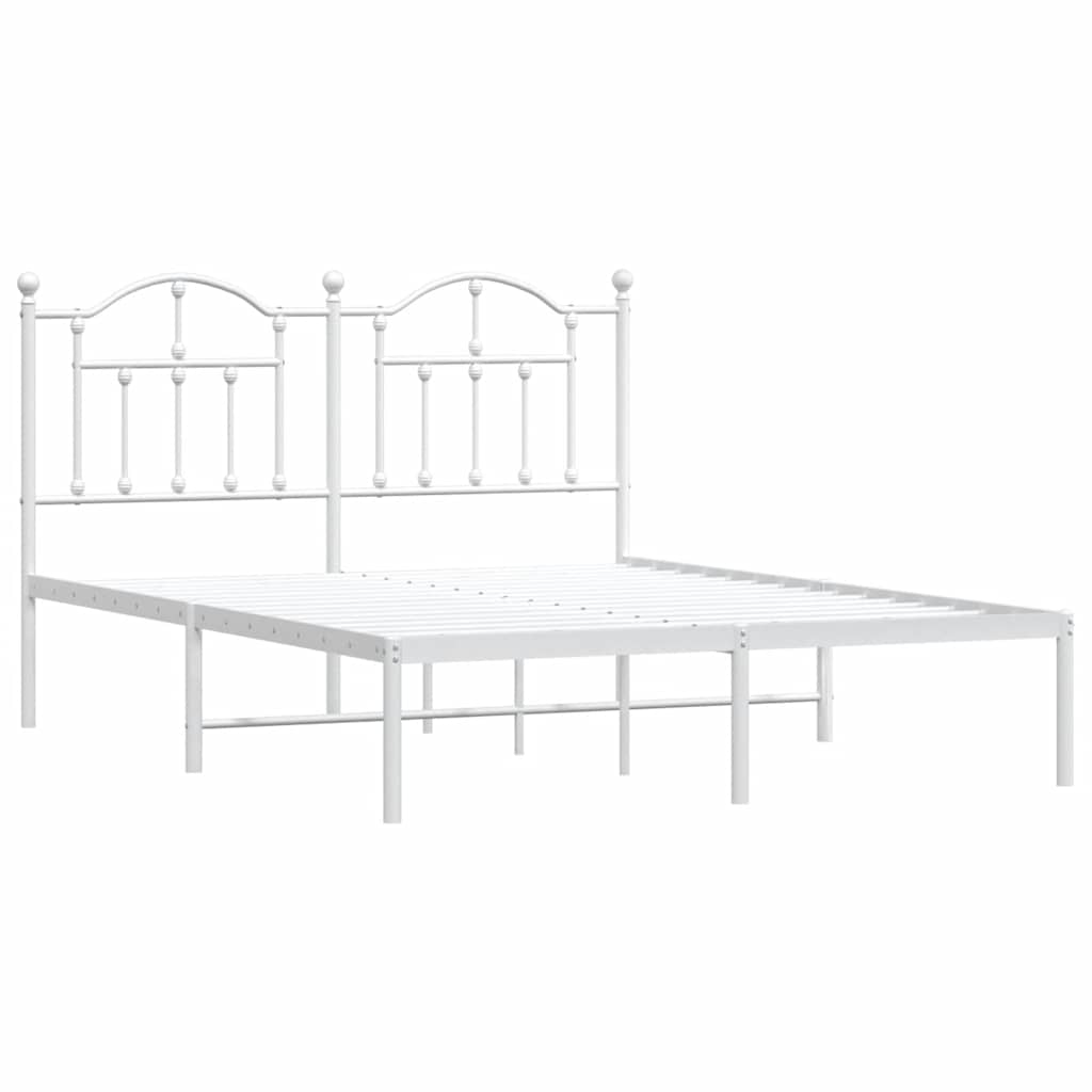 White Metal Bed Frame with Headboard 150x200cm - No Mattress Included