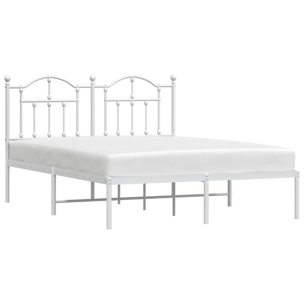 White Metal Bed Frame with Headboard 150x200cm - No Mattress Included