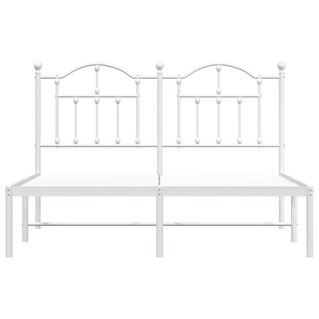 White Metal Bed Frame with Headboard 150x200cm - No Mattress Included