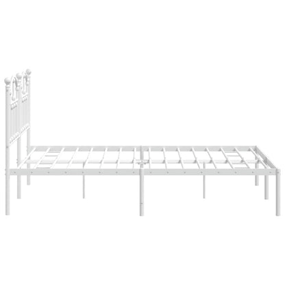 White Metal Bed Frame with Headboard 150x200cm - No Mattress Included