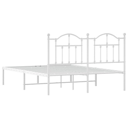 White Metal Bed Frame with Headboard 150x200cm - No Mattress Included